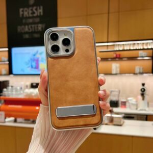 Luxury Plating PU Leather Fold Bracket Holder Phone Case For iPhone Electroplating Kickstand Shockproof Cover