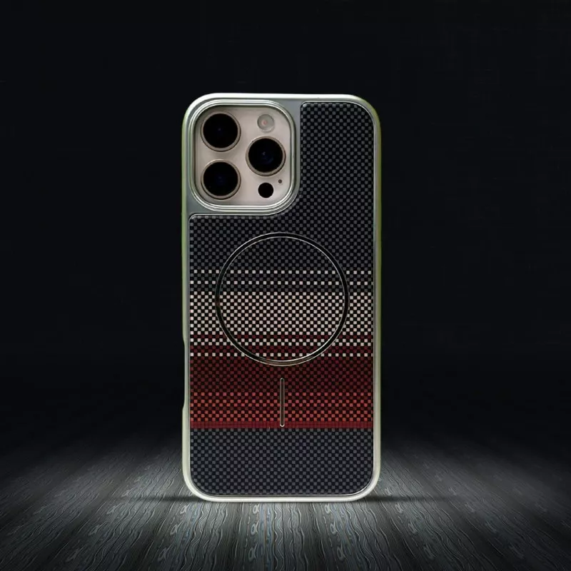 Business Carbon Fiber Striped Electroplated Silver Magnetic Case For iPhone (4) 2Business Carbon Fiber Striped Electroplated Silver Magnetic Case For iPhone - Image 1
