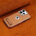 High-End Electroplating bracket Leather Case For iPhone 12 To 16 Pro Max