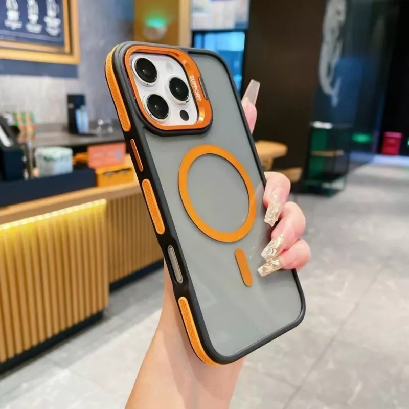 High-End anti-slip strip Contrast color lens holder magnetic Case High-End anti-slip strip Contrast color lens holder magnetic Case For iPhone - Image 1