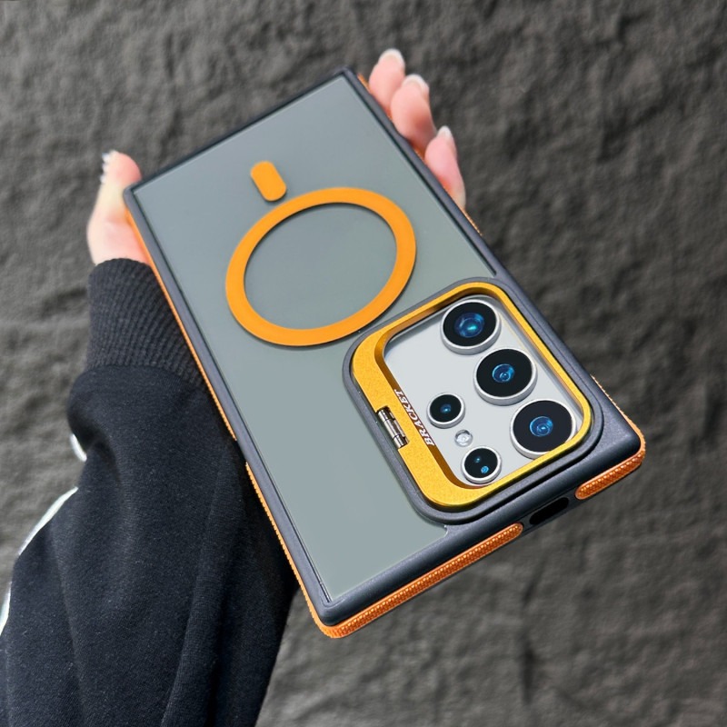 High-End anti-slip strip Contrast color lens holder magnetic Case For Samsung Galaxy Ultra Series (2) - Image 1