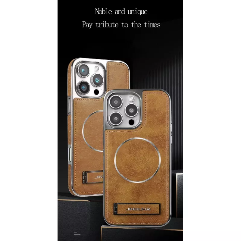 Jinduka Premium PU Leather Magsafe Supported Kickstand Hard Case For iPhone (5) Jinduka Premium PU Leather Magsafe Supported Kickstand Hard Case For iPhone - Image 1